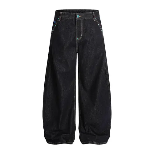 AELFRIC EDEN Retro Baggy Barrel Jeans for Women, Unisex Wide Leg Streetwear in Cotton Denim with Rivet Detail