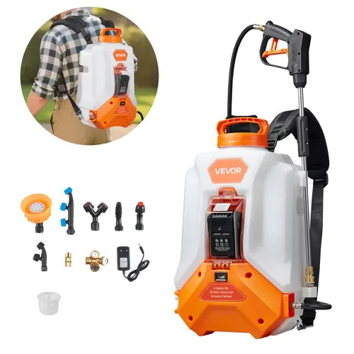 【SuperBrandDay】VEVOR Battery Powered Backpack Sprayer, Electric Back Pack Sprayer 4 Gallon, 2 Wands & 8 Nozzles, Adjustable 0-90 PSI, 4H Runtime, Portable Lawn & Garden Sprayers for Weeding, Spraying, Cleaning,Battery kit included,campingessentials,outdo