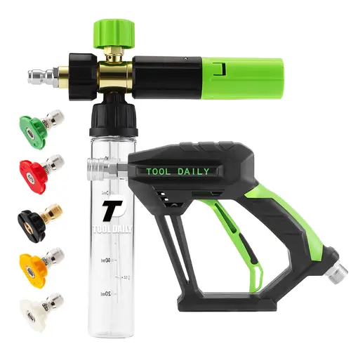 【CLEARANCE NOW!!!】Tool Daily Pressure Washer Short Gun with Mini Foam Cannon, 5 Power Washer Nozzle Tips Foam Lance, 1/4 Inch Quick Connector Foam Sprayer, Car Wash Equipment, DealsForYouDays, Max 3600Psi, Lightweight