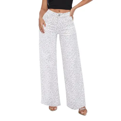 Magic ONESO Mid-low Rise Baggy Jeans Stretchy Wide Leg for Women Distressed Pants Light Blue/Dark Blue/Leopard Print/PinkieBow Womenswear Bottom 8001 Lady Basic Minimalist Comfortable Denim Tummy Control Curve Hugging Plus Size Regular Size BBL
