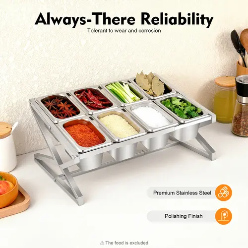 Metal 2-Layer Durable Rust-Resistant Adjustable Stainless Steel Food Spice Rack Organizer - Table-Standing Seasoning Shelf, 35.5-65*35.5*20cm Kitchen Cabinet Holder, Holds 8-10 Pans/1.5L Containers, 40kg Max Load, 4kg Per Layer
