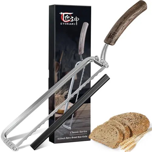 SYOKAMI 10.5 in Resharpenable Kitchenware Stainless Steel Knife - Bread Cutting Blade, Offset Handle, 4 Thickness Scales, Razor-Sharp for Crusty Homemade Sourdough, Mother's Day Gift Box