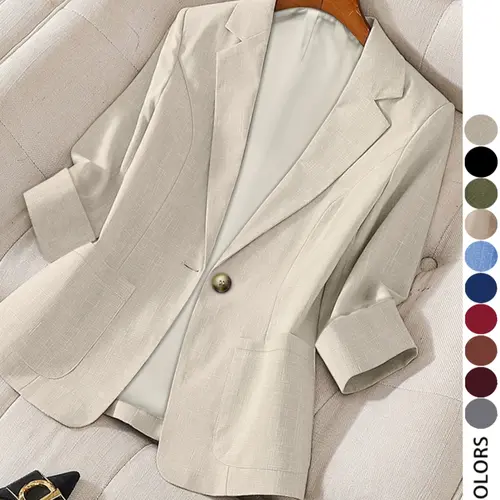 Women's Solid Color Button Front Blazer Coat Jacket, Casual Long Sleeve Outerwear for Work Office Business, Ladies Spring & Fall Woven Clothes, Fitted Womenswear