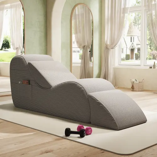 Ergonomic Upholstered Corduroy Lounge Chair with Ottoman – Comfy Chair, Detachable Lumbar Pillow, Side Phone Pocket Reach, Supportive Sitting, Washable, No Assembly, Yoga/Stretch Ready Indoor Floor Chaise, Ideal Gift for Her, Clean Summer Pick
