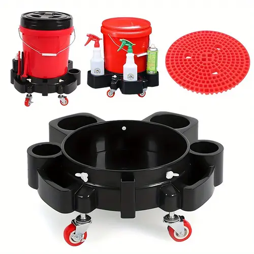 High-Power Adjustable Foam Sprayer Pressure Washer, Heavy-Duty Frame Car Detailing Tool, 5-Wheel Wheelbarrow Cart with Grid Mat, Vehicle Wash Kit, Car Wash Accessory for Automotive Garage Use