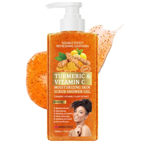 Turmeric & Vitamin C Exfoliating Body Wash 500ml - Nourishing Gentle Scrub Body Care Cleanser, Antioxidant-Infused for Smooth Radiant Skin, Natural Acne Treatment, Hydrating Detoxifying, Paraben-Free, Refreshing Shower Experience, All, Single Item, Cleans