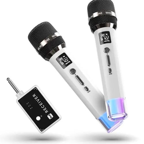 Wireless Microphones with 1-to-1 Chip Connection, LED Lights, 40H Long Battery, 200FT Range, Volume Control, USB-C Compatibility for PA System, Voice Amplifier, Singing Machine, Home Party, YouTube, Automatic Pairing, Karaoke Setup