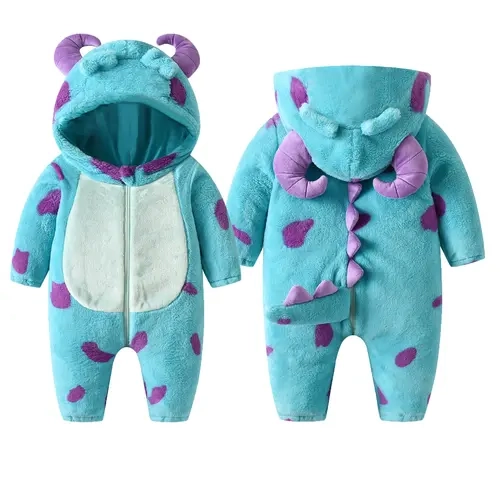 Toddler Baby Boy Girl Halloween Costume Fuzzy Warm Hooded Romper Funny