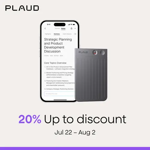 Plaud Note AI Voice Recorder & Notetaker - Audio Device with 1-Touch Recording, Long Battery, AI Transcription & Summary, App Sync, Compact Design, Smart Work Gadget for Meetings, Tech Gift