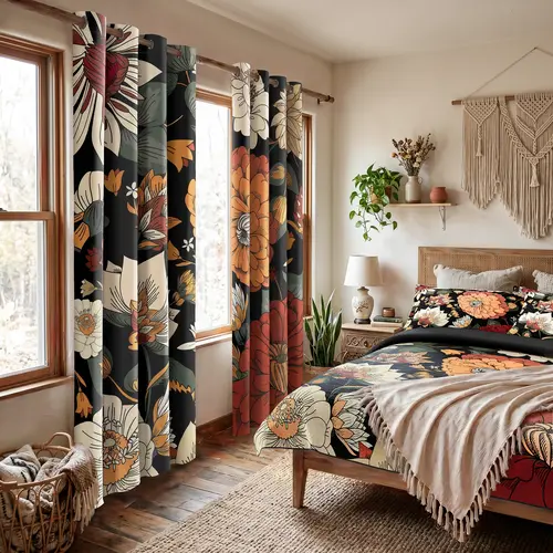 Tyrot Boho Floral Decorative Bedding Set - Bohemian Flower Quilt, Full Blackout Curtains, Farmhouse Room Decor for Bedroom Makeover (Boho Floral Unity, Quilt & Curtains Sold Separately), Flower Quilt Set, Bohemian Quilt Set