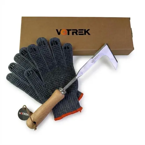 VOTREK Crack Weeder Crevice Weeding Tool with Gloves, L Shaped Stainless Steel Weed Puller for Sidewalk Cracks, Driveway Gaps, Patio Pavers and Brick Joints, Manual Crevice Weed Remover
