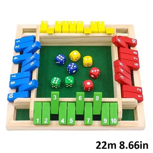 Hatwoo 8.66in Shut the box Dice game, Classic 4-Player Colorful Wooden Board Game Flip 10 Numbers, Four-sided Board Flip Game Strategy Game Number Learning for Party Birthday Leisure Time, Gift Ideas For Kids, Group Games