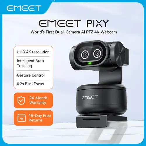 EMEET PIXY Wired Camera AI Powered PTZ 4K for Gift, AI Tracking for Switch 2 camera, PDAF&AI Autofocus 0.2s, 1/2.55'' Sensor, 3 Mics, Privacy Mode, Gesture Control, 4K Webcam for Streaming/Gaming and OBS/Twitch/Switch 2, SummerVibes tiktokshopspring