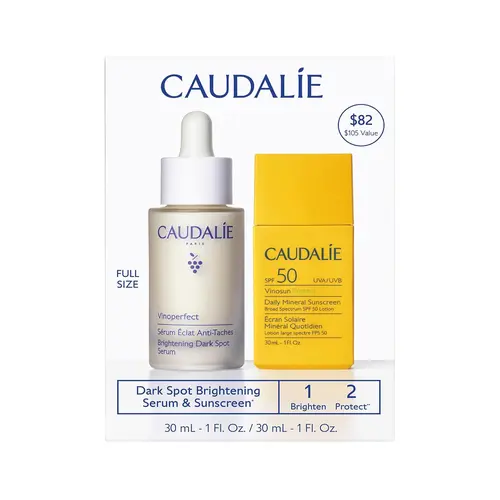 Caudalie Vinoperfect Brightening Serum & Mineral Sunscreen SPF 50 Skin Care Duo - Zinc Oxide, Botanical, Radiance-Boosting, Dark Spots Targeting, Gentle for All Skin Types Beauty Kit