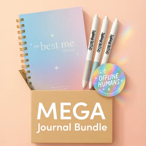 MEGA JOURNAL BUNDLE - The Best Me Journal, Frixion Erasable Pens 3-Pack, Sun Catcher Sticker for Mindful Rituals & Self-Discovery