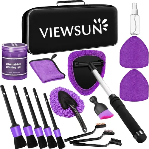 【TikTok Shop Back to School】Viewsun Purple 17Pcs Car Interior Cleaning Kit - Windshield Cleaner Tool, Detailing Brush Set, Cleaning Gel, Microfiber Cleaning Cloths, Car Detailing Products for Trucks, SUVs, RVs, Birthday Gift for Friends, Summer Vibes tool