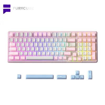 FURYCUBE K99 Pro Wireless Creamy Mechanical Keyboard  Bluetooth / 2.4G 3 Modes Side Engraved Gaming Keyboard For Laptop Computer 99 Keys RGB PBT Keycaps 3/5 Pin Hot-swappable,Cream Sound,Keyboard Designed for Career Women