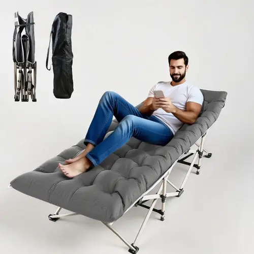 500LBS Heavy-Duty Folding Camping Bed Cot with  Mattress Portable Sturdy Comfortable for Outdoor Adventures 74''*28'' Sleeping Bed Thickened Steel Pipe Framework Anti-Slip Feet  Camping Gear,dorm essentials,home decor Camping Lounger, Oxford Camp Chair