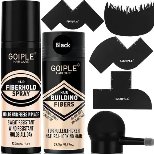 Goiple Hair Fiber Styling Set with Pump Applicator Volumizing Spray and Hairline Template for Reusable Beard Enhancement Barber Tools