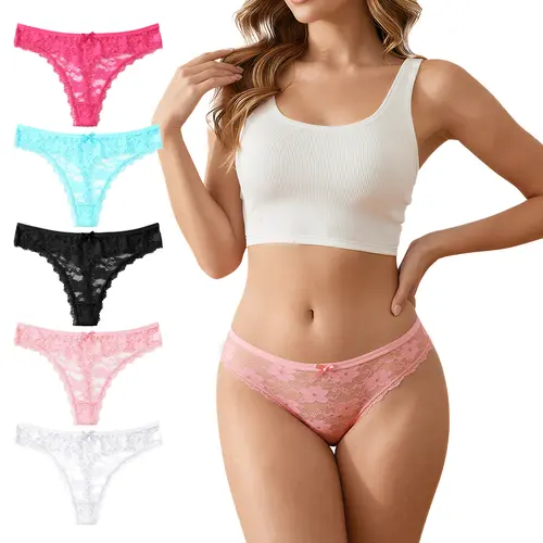 HOTCOM Women’s 5/4-Pack Lace Seamless Thongs – Soft Comfy Style, Breathable No-Show Everyday Underwear