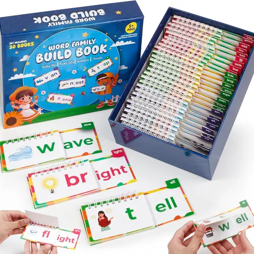 30 Phonics Flash Cards Flip Books, Reading and Rhyming word, Prefixes Word Families, Learn to Read and Write, Kindergarten Sight Word Flash Cards & Reading Games