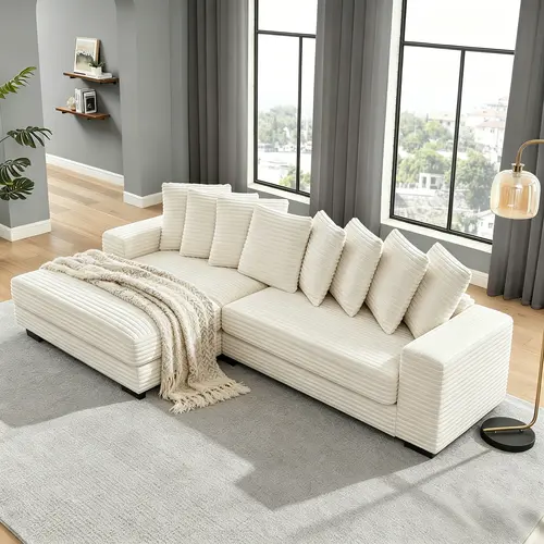 [3Packs Shipped]Niccae Cloud Couch Design Convertible Sofa Bed with 2 Pillows, Adjustable Chaise Lounge Sofa with Chaise, Durable Hardwood Frame, Sofas for Living Room, Indoor Apartment Furniture (3 Packages Delivered),dorm essentials,home decor