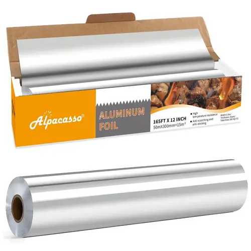 Aluminum Foil , Aluminum Foils Roll with Serrated Cutter, 12 in x 165 SQ.FT Kitchenware  Disposable