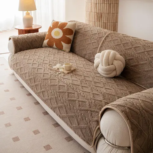 Solid-Color Geometric Pattern Plush Sofa Couch Covers, Soft Non-Slip Decorative Sofa Protector for Living Room and Bedroom, Stylish Pet-Friendly Home Decor, Sofa Slipcover #GLOBAL PICKS