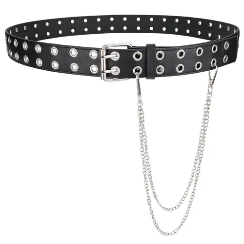 BELTROAD Man Women Double Grommet Studded Belts, Black Leather Belt for Women Men Punk belt Y2k, Belts For Women