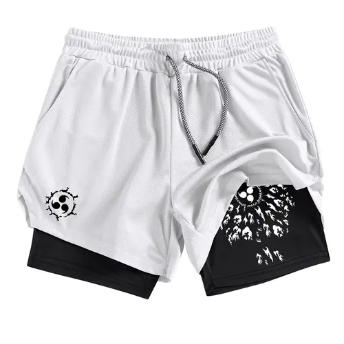 Men's Pattern Print 2-in-1 Performance Shorts, Summer Breathable Quick Drying Sporty Shorts, Gym Workout Running Shorts with Phone Pocket Zipper Pocket Towel Loop, Shorts with Pockets