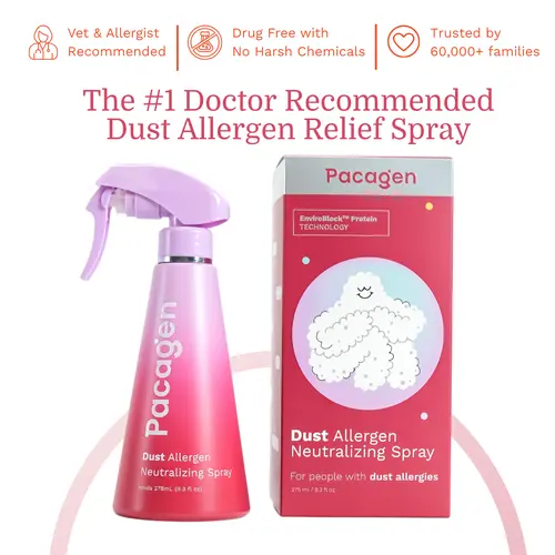 PACAGEN Dust Allergen Neutralizing Home Spray - Allergist-Recommended Household Cleaner for Contact Dust Allergen Neutralization