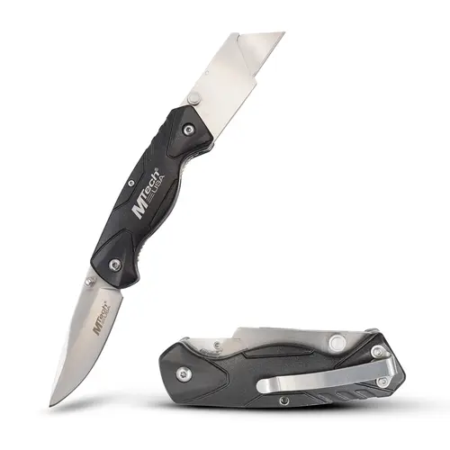 Mtech USA 2-in-1 Foldable Portable Utility Knife - Stainless Steel Blade Retractable EDC Gear, Quick-Change Cutter, Belt Clip, Liner Lock, Fast Box Cutting Tool, Dad Gift