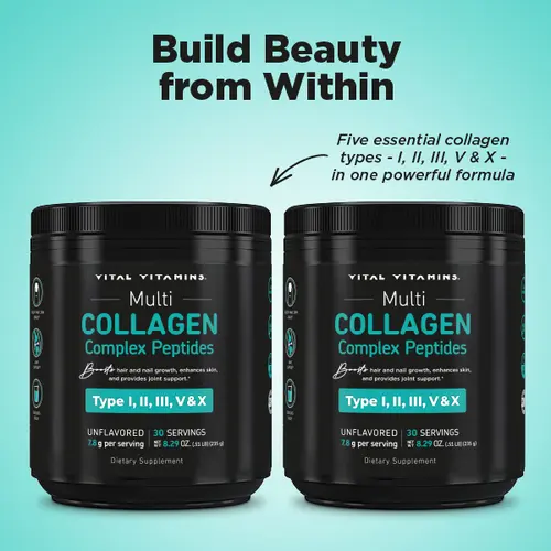 Multi Collagen Complex Peptides Powder (Bundle of 2) | Unflavored, Easy to Mix | Types I, II, III, V, X Collagen for Hair, Skin, Nails, Joints, Beauty & Gut Health | 30 Servings
