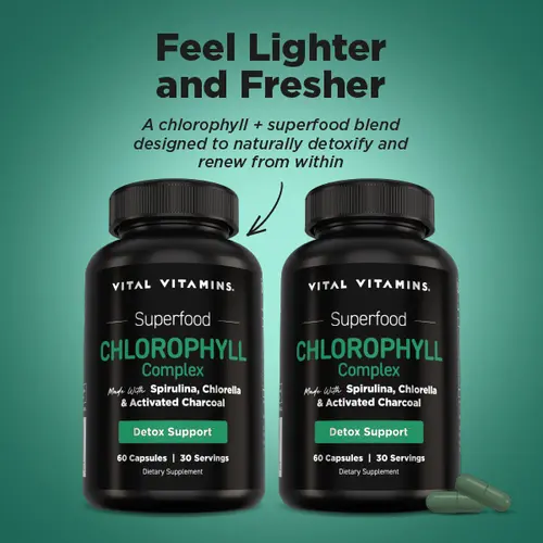 Chlorophyll Capsules (Bundle of 2) | Natural Supplement for Detox, Body Odor Control, Liver & Digestive Support | Spirulina, Chlorella, Parsley, Mint & Activated Charcoal | 60 Capsules