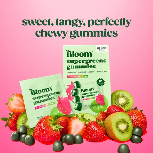 Bloom Nutrition Supergreens Gummies - Daily Greens, Easy Gut Health & Energy Support, 30+ Ingredients, Dairy-Free, Gluten-Free, Keto-Friendly, Non-GMO, Sugar-Free, Plant-Based, 12 Count
