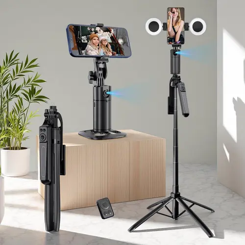 5 in 1 Face Tracking Gimbal with 70 Inch Tripod, Wireless Selfie Remote, Fill Light, 360 Degree Rotating Stabilizer for Video and Photography, Vlogging Equipment, Smartphone Vlogging Kit