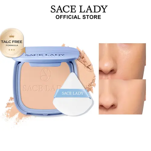 SACE LADY Talc-Free Oil Control Matte Face Powder - 0.35Oz Waterproof Setting Base Cosmetic Powder with Puff, Airbrush Flawless Look, Titanium, Compact, Translucent/Banana Shades for Adults