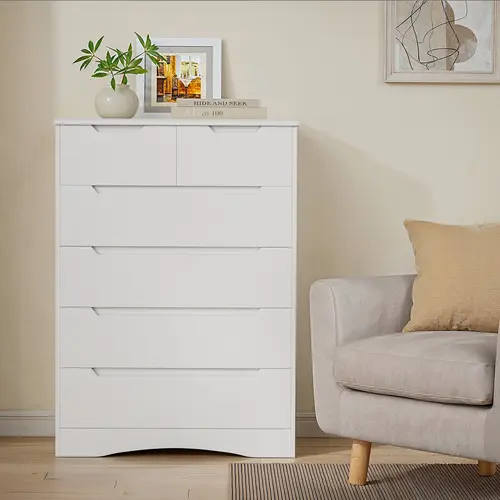 GIZOON Tall 6 Drawer Dresser, White Bedroom Chest of Drawers Cabinet | Tall 6 drawer dresser & chest of drawers for bedroom storage. Vertical space saving wooden organizer for small spaces