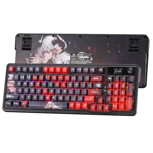 Redragon 719 AK PRO Wireless Gasket Creamy Gaming Keyboard (Anime Theme) for PC, PC Accessories, 95-Key Mechanical Keyboard with 1.14in Hype Screen, Knob, 18 Preset Lights, 5-Layer Noise Dampening, Custom Linear Switch