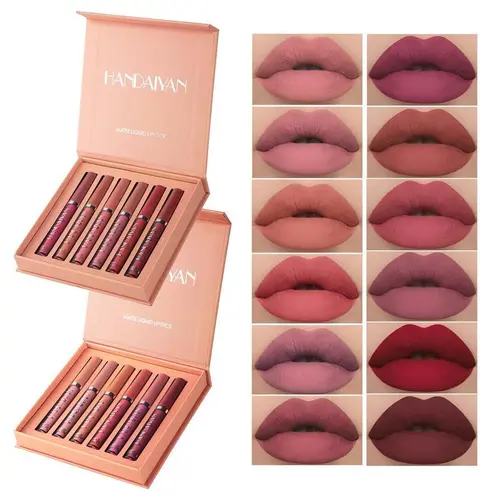 HANDAIYAN 6Pcs Matte Liquid Lipstick Set - Long Lasting & High Pigmented | Nude Lip Stain Makeup Kit - Waterproof, Non-Stick Cup Transfer | Perfect Makeup Gift for Women