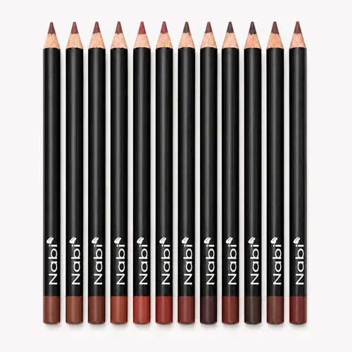 Nabi 12 BROWN Color Lip Liner Pencil Set - TYPE B - 12 Shades of Brown 5.5" Long-Lasting Brown Matte Shades with Beeswax & Mineral Oil Makeup Cosmetic