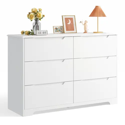 Gizoon Sturdy Traditional 7-Drawer Double Wide 48” Wide White Handle-Free Bedroom Furniture - Drawer Storage Cabinet & Sideboard Buffets Cabinet for Kids Room, Closet
