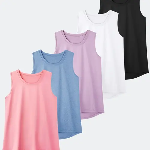 Women's 5pcs Quick Dry Athletic Tank Tops - Sleeveless Yoga Gym Shirts, Loose Fit, Breathable Polyester Blend, Crew Neck, Assorted Colors summerwins,travel essentials,camping essentials