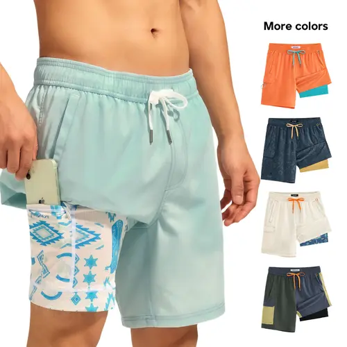 Maamgic Men's 7" Abbreviated Shorter Above-the-Knee 2-in-1 Surfing Swim Trunks, Quick-Dry 4-Way Stretch Fabric with Compression Liner, Athletic Outdoor Board Shorts with Zipper Pockets