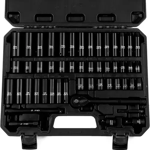 ImpactWrench 3/8" Drive Impact Socket Set 50/35 Pieces SAE & Metric CR-V Steel High Torque 6 Point Universal Joint Power Drill Adapter with Storage Case Tool Box