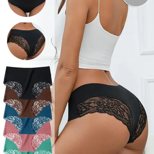 Women's Solid Color Lace Brief, Soft Comfy Breathable Trim Lace Panty for Daily Wear, Underwear for Women, Daily Casual Underwear