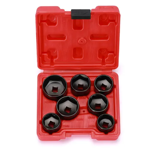 CASOMAN 7-Piece 3/8" Drive Low Profile Oil Filter Cap Wrench Socket Set - Chrome Vanadium Steel 24mm-36mm Automotive Repair Tool for Mechanics, Cap Removal on Mercedes-Benz, Ford Vehicles