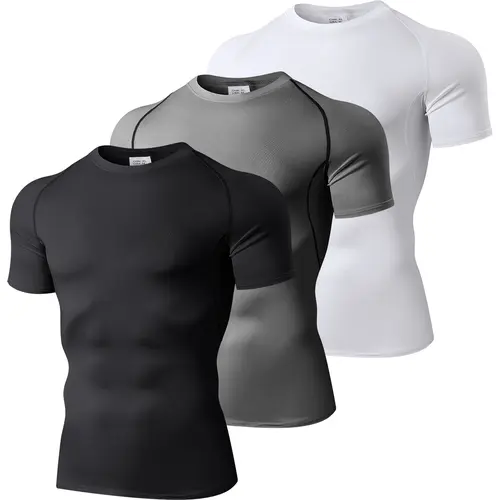 Men's 3-Pack Compression T-Shirts, Athletic Slim Fit Short Sleeve Base Layer, Moisture Wicking Quick Dry Universal Sport Activewear for Sports Workout, Breathable Athleisure Wear, T Shirt, Do Not Dry Clean