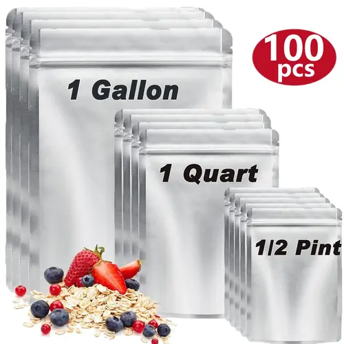 Reusable Mylar Airtight Leak-Proof Storage Bags - Mil-Spec Home Organizer Containers with Puncture-Proof Barrier, Vacuum-Sealing Compatible for Meal Prep & Long-Term Food Storage, Reusable Pack
