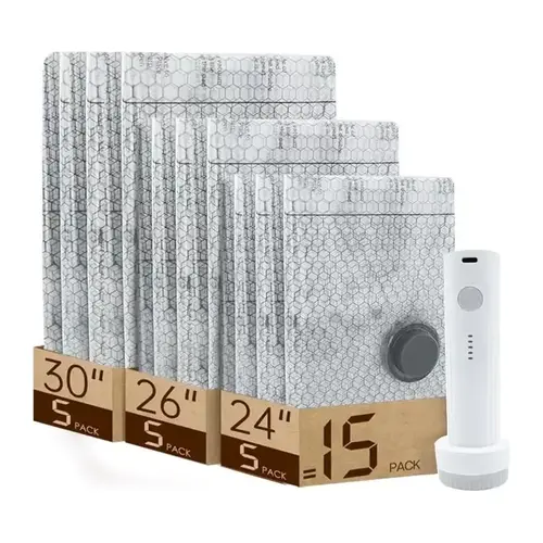 【Deals For You Days】Cordless Travel Vacuum Storage Compression Bag Set – 15-Pack in 3 Sizes – USB Rechargeable Handheld Pump with Built-In Battery – Waterproof & Reusable Space Saver for Clothes & Packing, Perfect for Carry-On Suitcases